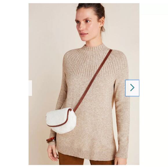 Anthropologie | Women's Taupe Stretchy Mock Neck Sweater Sz S Capsule Wardrobe - Picture 1 of 6